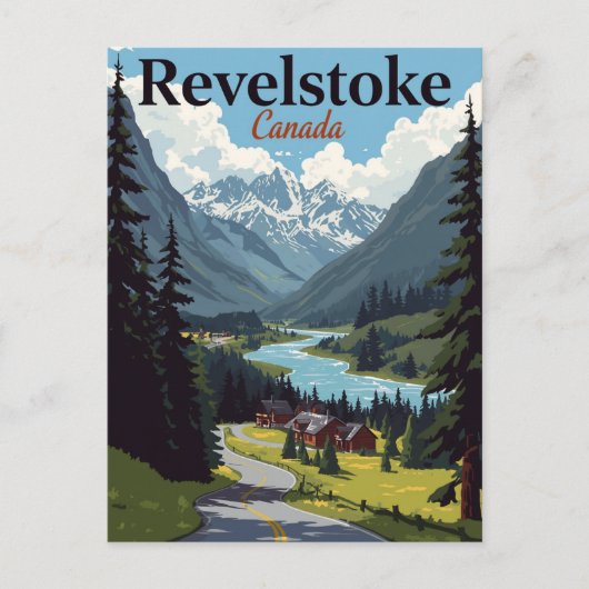 Revelstoke Canada Vintage Mountain Valley ポストカード (正面)