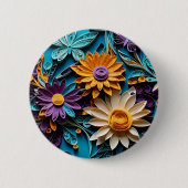 Reverie:お洒落フローラアートワークのカラフルクエリー 缶バッジ (正面)