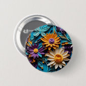 Reverie:お洒落フローラアートワークのカラフルクエリー 缶バッジ (正面&裏面)