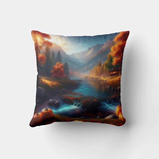 Reversible Autum Art / Happy Pumpkin Witch Pillow クッション (裏面)