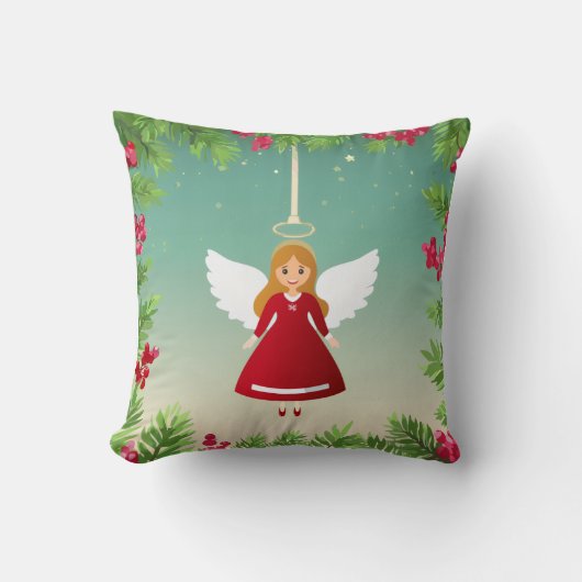 Reversible Christmas Angel & Snow Man Pillow  クッション (正面)