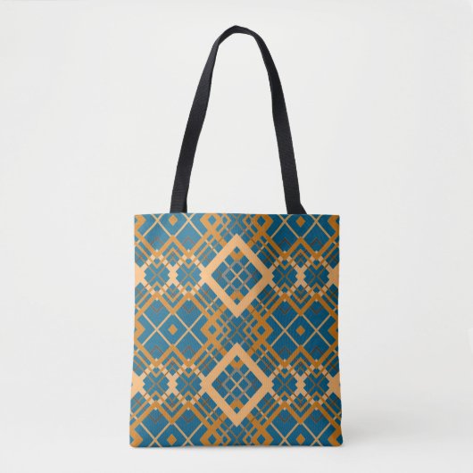 Reversible Geometric Diamond Pattern Teal Black  トートバッグ (正面)
