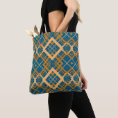 Reversible Geometric Diamond Pattern Teal Black  トートバッグ (クローズアップ)