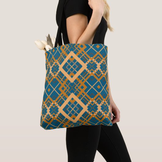 Reversible Geometric Diamond Pattern Teal Black  トートバッグ (クローズアップ)