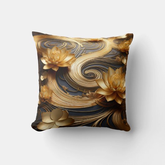 Reversible Gold Lotus Flower Pillow  クッション (正面)