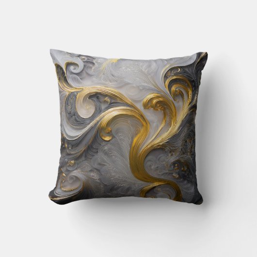 Reversible Gold & Snow Swirl Pillow  クッション (正面)