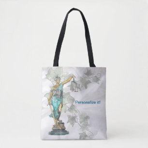 Reversible Lady Justiceと3D Veritas on Blue トートバッグ