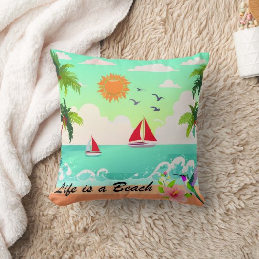 Reversible Life is a Beach Pillow クッション (ブランケット)