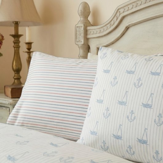 Reversible Nautical Sailboat Striped Pillowcases 枕カバー