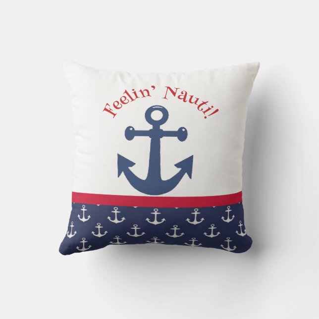 Reversible Navy Blue & White Nautical Anchor  アウトドアクッション (裏面)