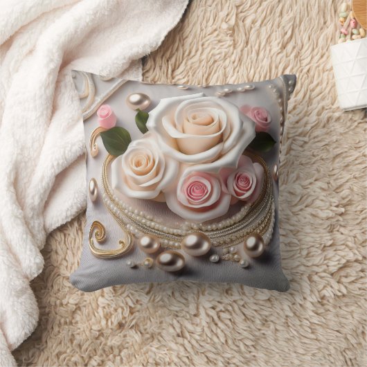 Reversible Rose & Pearl Pillow  クッション (ブランケット)