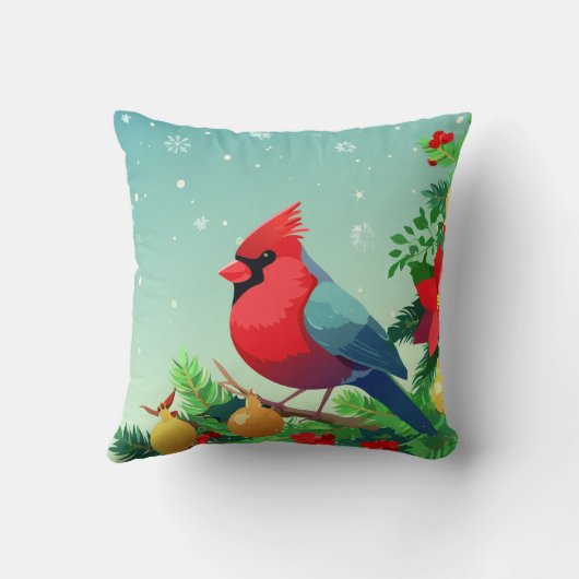 Reversible Seasonal Cherry Tree & Cardinal Pillow  クッション (裏面)