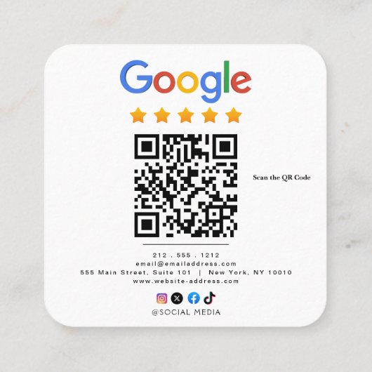 Review Google Review QR Code Google Ratings スクエア名刺 (裏面)