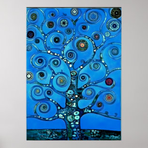 Review in blue - The Tree of Life by Gustav Klimt ポスター