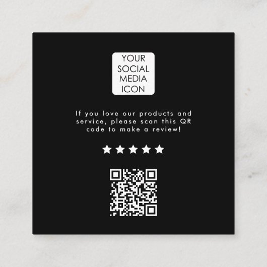 Review Link Business Logo QR Code Thank You Black スクエア名刺 (裏面)