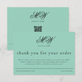 Review Order Packaging Insert Script Monogram Teal サンキューカード
