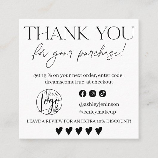 Review Simple black and white order thank you スクエア名刺 (正面)