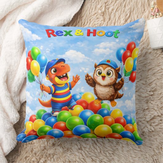 Rex and hoot ball pit adventure throw pillow クッション (ブランケット)