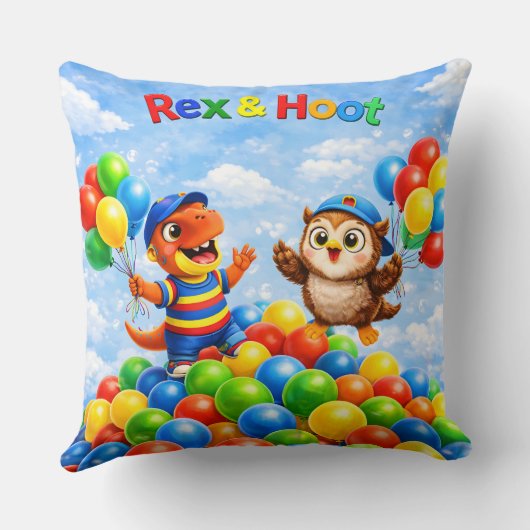 Rex and hoot ball pit adventure throw pillow クッション (裏面)