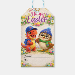 Rex and hoot happy Easter dinosaur and owl gift ta ギフトタグ