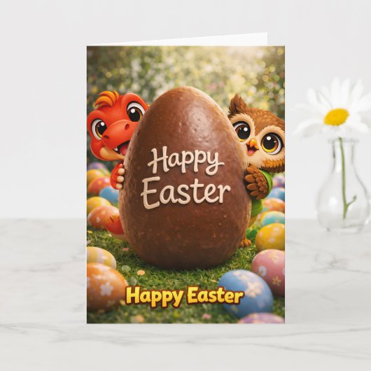 Rex and hoot happy Easter giant chocolate egg gree カード (小さな植物)