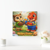 Rex and hoot happy Easter square acrylic wall cloc スクエア壁時計 (ホーム)