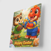 Rex and hoot happy Easter square acrylic wall cloc スクエア壁時計 (傾斜)