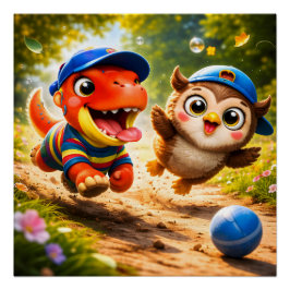 Rex and hoot playtime fun vibrant nursery wall pos ポスター