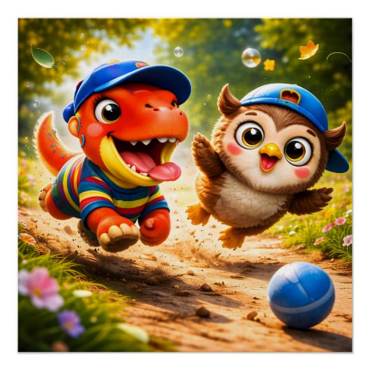 Rex and hoot playtime fun vibrant nursery wall pos ポスター (正面)