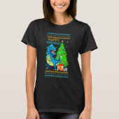 Rex Dinosaur Christmas Tree Happy Hanukkah Chanukk Tシャツ (正面)