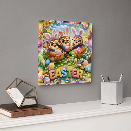 rex hoot clock easter nursery gifts スクエア壁時計 (オフィス)