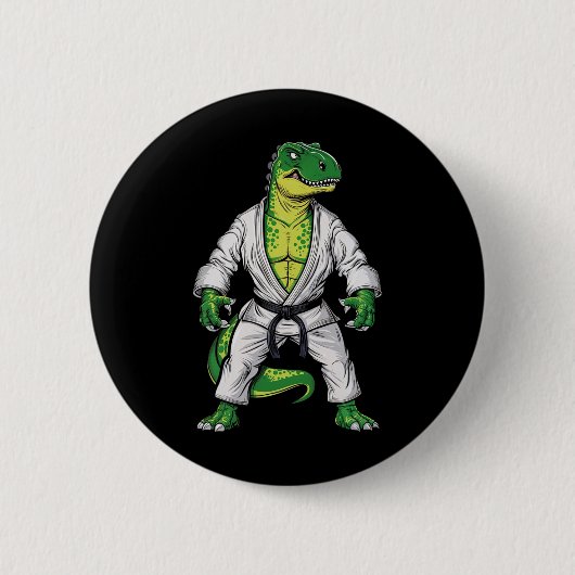 Rex Martial Arts Dinosaur Jiu-jitsu Bjj Karate  缶バッジ (正面)