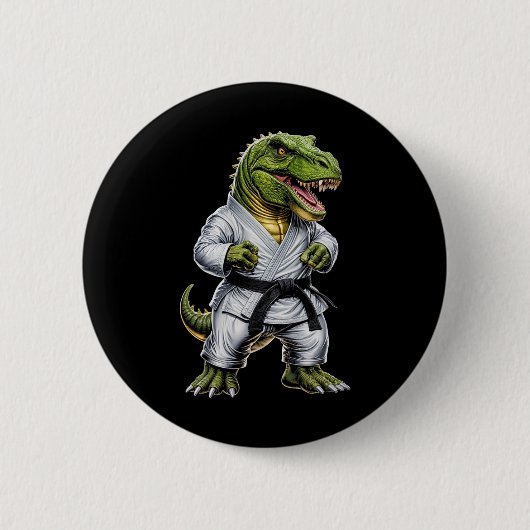 Rex Martial Arts Dinosaur Karate Judo Bjj Fighter  缶バッジ (正面)