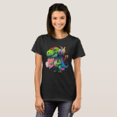 rex with headphones music cute dinosaur for kids tシャツ (正面フル)