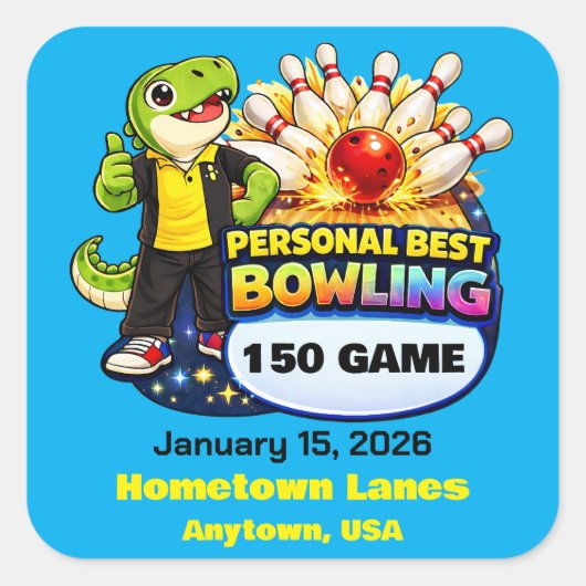Rexy the T-Rex - Personal Best Bowling -  スクエアシール (正面)