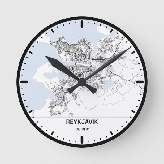 Reykjavik Clock City Line Art ラウンド壁時計 (正面)