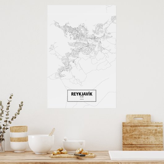 Reykjavik, Iceland (black on white) ポスター (キッチン)