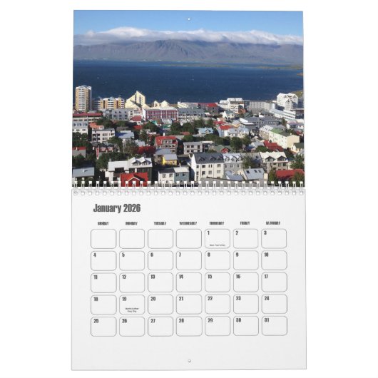 Reykjavík-Iceland Calendar カレンダー (1月 2026)