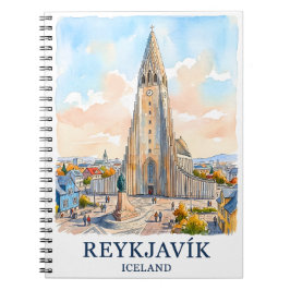 Reykjavik Iceland Church Watercolor Skyline Travel ノートブック