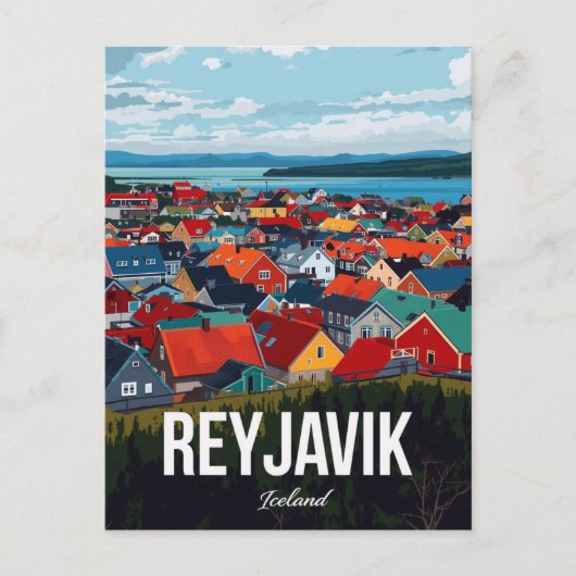 Reykjavik Iceland Colorful Cityscape ポストカード (正面)