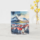 Reykjavik Iceland Watercolor カード (黄色い花)
