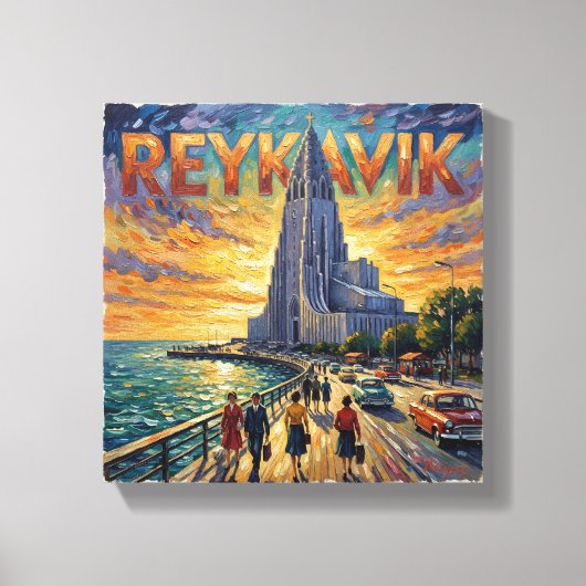 Reykjavik Waterfront Glow Church Canvas キャンバスプリント (正面)