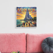 Reykjavik Waterfront Glow Church Canvas キャンバスプリント (インサイチュ (リビング))
