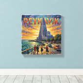 Reykjavik Waterfront Glow Church Canvas キャンバスプリント (インサイチュ (ウッドフロア))