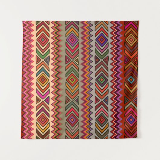 rhとのエスニックスタイルのシームレスな幾何学的パターン タペストリー (正面(横))