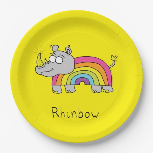 Rhinbowのサイの虹の紙皿の黄色 ペーパープレート (正面)
