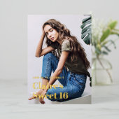 Rhinestone Glam金ゴールドモダンエレガント Sweet 16写真 箔招待状 (立ち正面)