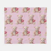 Rhinestone Valentine Bear  フリースブランケット (正面(横))