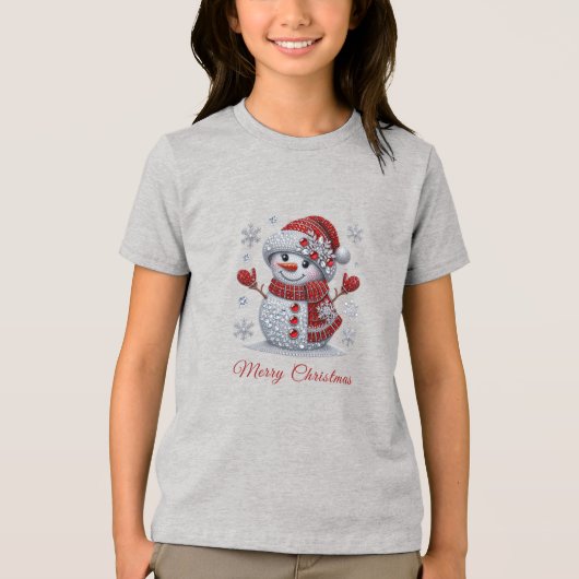 Rhinestones Snowman Holiday トライブレンドＴシャツ (正面)