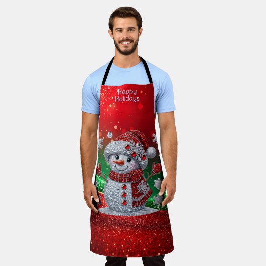Rhinestones Snowman Holiday Apron エプロン (着用した状態)